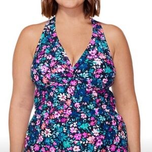 Island Escape Floral Halter tankini top size 16 new with tags plus